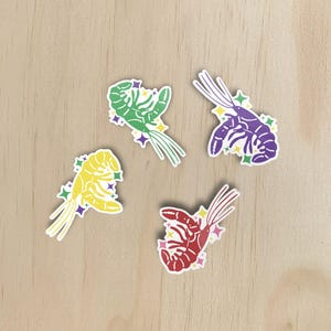Crawfish Stickers in Classic Red & Mardi Gras Colors (Yellow, Green, Purple) • New Orleans Cajun Boil Vinyl Decal • Louisiana Seafood Gift