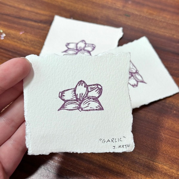 Garlic Clove | Hand Made Block Print | Cooking Ingredient | Hand Carved Rubber Stamp Press | Unframed Original Art