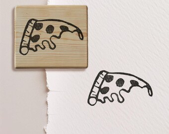 Pizza Rubber Stamp | Outline Pizza Slice Hand Carved Stamp | Tattoo Stamp Design