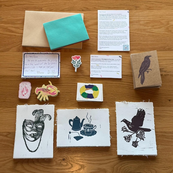 Monthly Club Snail Mail Limited Edition Linocut Artwork | STICKERS | ACEO Mini Prints
