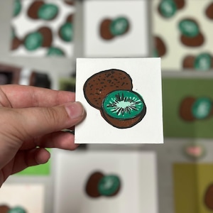 Artwork Kiwi Block Print | Kiwi Linocut Art | Block Print Kiwi | Original Garden Lover Art | Hand Carved Kiwi Print