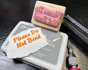 Please Do Not Bend Rubber Stamp | Hand-Carved Stamp | Handmade Sticker Design | Package Stamp Please Do Not Bend