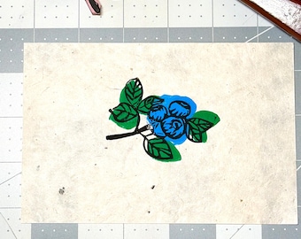 Blueberry Artwork Block Print | Blueberries Linocut Art
