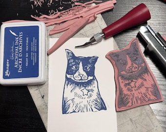 Custom Pet Block Print Rubber Stamp, Custom Pet Portrait Gift, Gifts for Animal Lover, Pet Lover Stationery