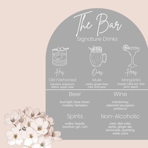Custom Acrylic Bar Sign | Wedding Signature Drinks Sign | Arch Bar Menu | Wedding Decor | Personalized Cocktail Sign