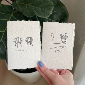 mis je x ik hou van je, hier zijn bloemen | Set van 2 wenskaarten van gerecycled papier