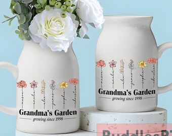 Mothers Day Gift, Grandmas Garden Flower Vase, Grandma Wildflower Gifts, Nanas Garden, Nana Flower Vase, Custom Grandkid Name Flower Vase