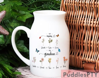 Custom Grandma's Garden Flower Vase & Plant Pot, Custom Grandkid Name Flower Vase, Mother's Day Gift, Grandma Gift, Grandma Flower Vase Gift