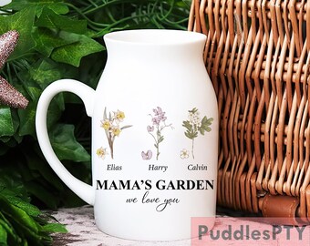 Custom Grandmas Garden Flower Vase, Personalized Birth Flower Flower Vase, Mother's Day Gift ,Gift for Grandma, Mother's Day Gift