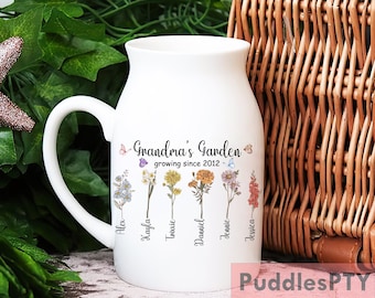 Custom Grandmas Garden Flower Vase, Personalized Birth Flower Flower Vase, Mother's Day Gift ,Gift for Grandma, Mother's Day Gift