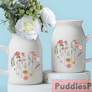 Personalised Mother's Day Flower Birth Month Vase for Flowers, Nanas Garden, Nana Flower Vase, Custom Grandkid Name Flower Vase