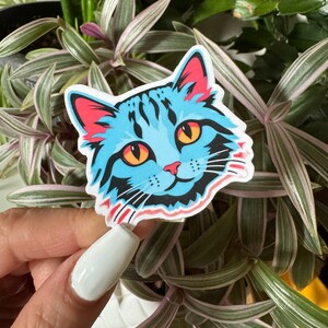 Sticker chat bleu et rose | Sticker pour ordinateur portable | Sticker scrapbooking