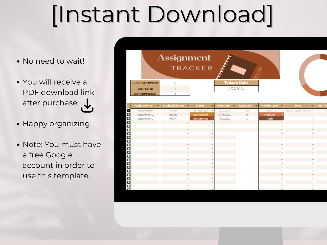 Neutral Tone Assignment Tracker | School Assignment Planner | Google ...