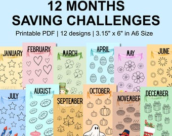 Monthly Savings Challenges | Low Income Savings Tracker | Printable Savings Challenges | Weekly Savings Tracker | A6 Budget Binder
