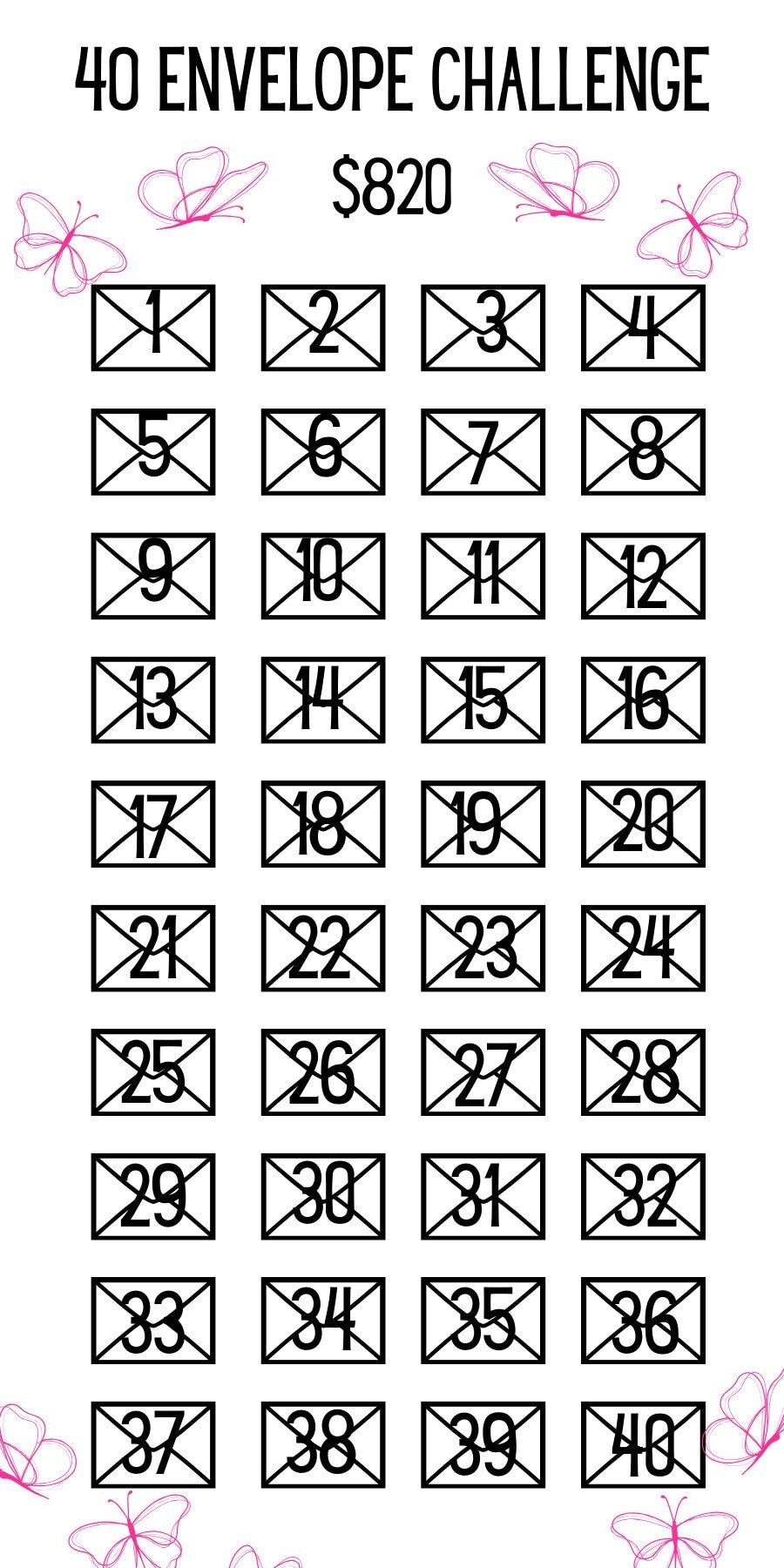 40 Envelope Cash Saving Challenge - Printable - Etsy