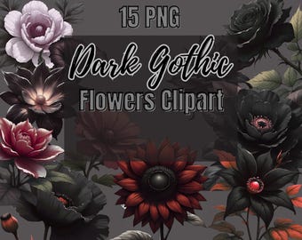 Gothic Flower Clipart Bundle, Moody Florals Clipart Pack for Commercial Use, Moody Floral Clipart, Gothic Clipart, Dark Flowers Watercolors