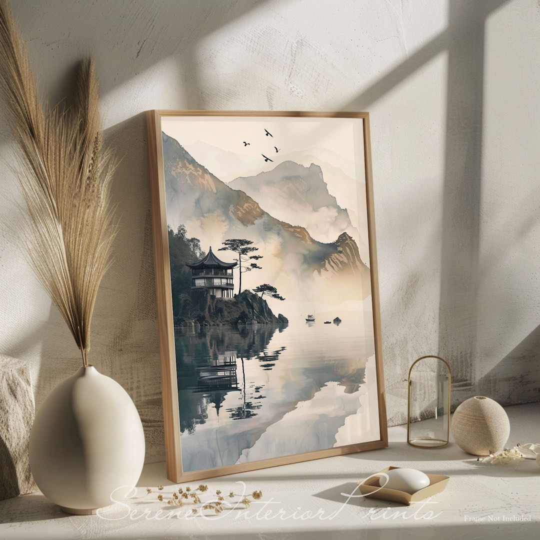 Japandi Misty Mountain Wall Art | Japandi Print | Moody Foggy Nature ...