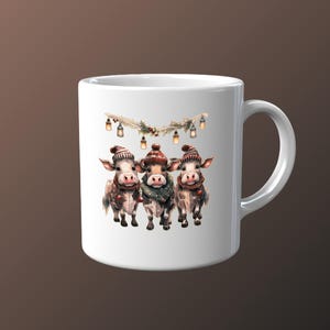 Entzückende Cartoon Kühe mit festlichen Hüten und Schals - Mooey Weihnachten PNG für Bauernhof Tierliebhaber - Sofortiger Download Sublimationsdesign