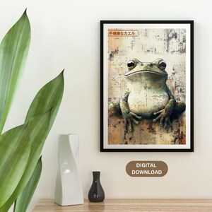 Grumpy Frog Japandi Style Wall Art, Digital Download, unimpressed  Frog Art for Modern Spaces, Wabi Sabi Wall Art. Japanese Zen Art.