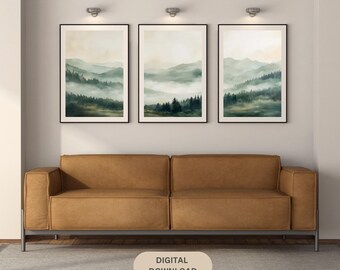 Farmhouse Mountain Landscape Print Set of 3, Scenic Wall Art (Digital Download)