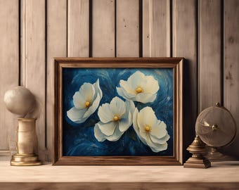 White Poppy Floral Print, Japanese Vintage Art (Digital Download)