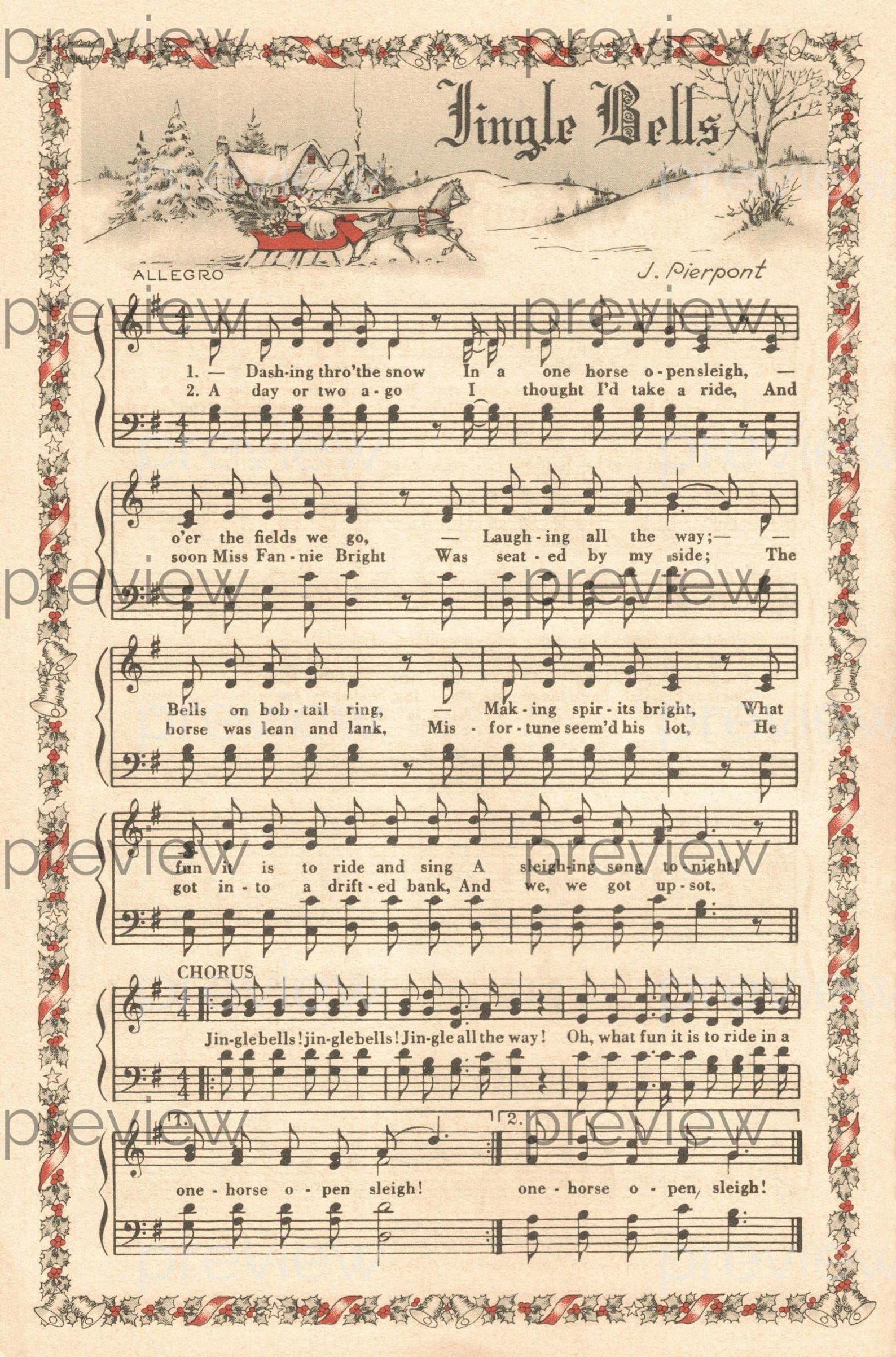 Silent Night Printable Vintage Christmas Hymn Carol Sheet Music Color
