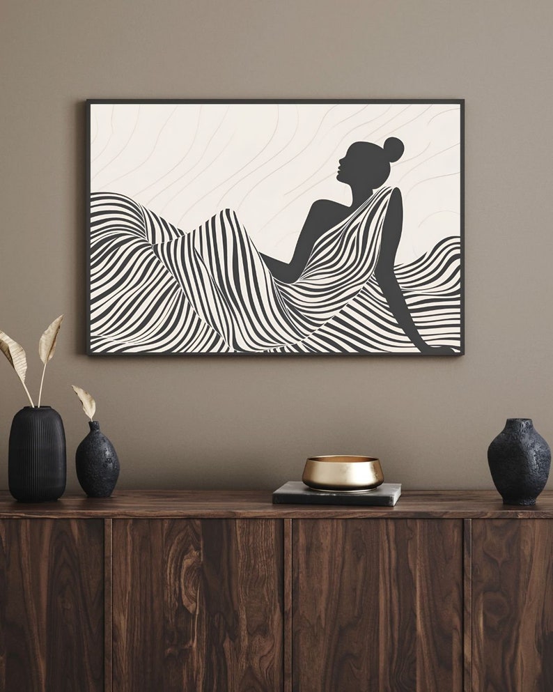 Abstract Woman Silhouette Digital Art Print - Black and White ...
