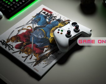 Japanese Bushido Inspired Leopards Samurai Gaming Mouse Pad