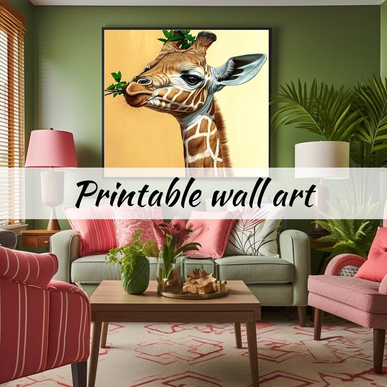 Young Elephant Eating Leaves Safari Nursery Wall Art Boho Jungle Animal