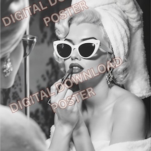 Marilyn Monroe Lipstick Wall Art, Black and White Print, Vintage Fashion Photo, Old Hollywood Art, Feminist Poster, Fashion Wall Decor