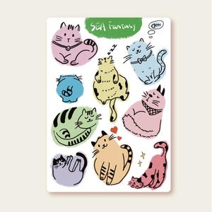 Cute Cat Sticker Sheet, Kawaii Stickers for Journals, Planners, Scrapbooks, Laptops, Cat Lover Gifts, Unique Design, Animal Stickers