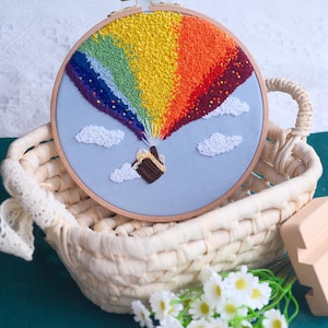 Finished Embroidered Wall Art, Embroidered Colorful Balloon, Wall Decor, Desk Decor, Hand Made Canvas Wall Hanging, Hand Embroidery