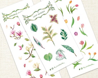 Floral Sticker Sheet | Flower Stickers | Magnolia, Tulip, Leaf patterns | Stickers for planners, journals bujo, and scrapbooks | Gift