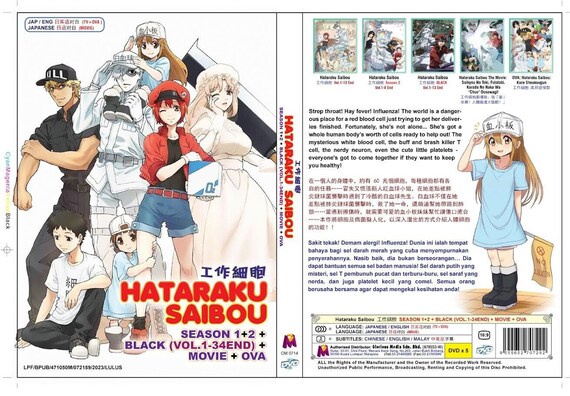 DVD Anime Hataraku Saibou Season 1+2 + Black (vol.1-34 End) +