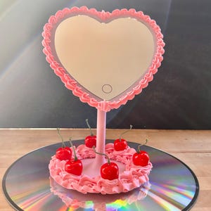 Pink Cherry LED Heart Cake Mirror