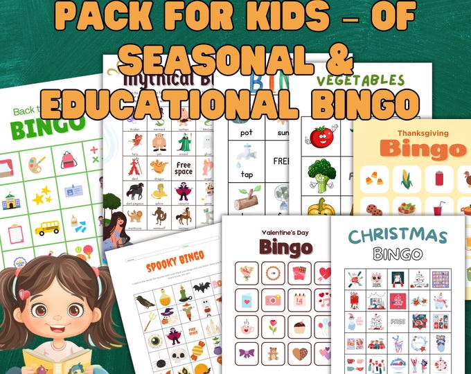 Printable Bingo Game Pack for Kids: Seasonal & Educational Learning ...