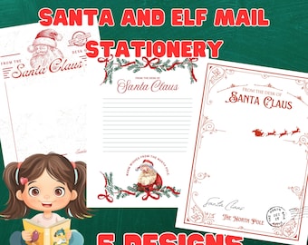Lettre vierge à imprimer pour le pôle Nord, papeterie postale père Noël et lutin, papier à lettres de Noël PDF, paquet de lettres de vacances pour enfants du père Noël