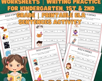 Sentence Building Worksheets Kindergarten 1st 2nd Grade | 240 Activities 60 Pages | ELA Writing Practice Printable PDF Homeschool