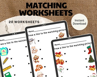 Match the Picture worksheets, Printable Matching Worksheets, Preschool & Kindergarten Activities (20 A4 Pages PDF)