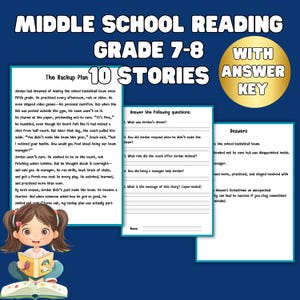 Reading Comprehension Worksheets Grade 7 8, 10 Stories with Answer Key
