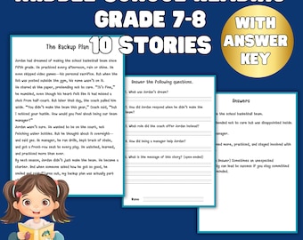 Reading Comprehension Worksheets Grade 7 8, 10 Stories with Answer Key