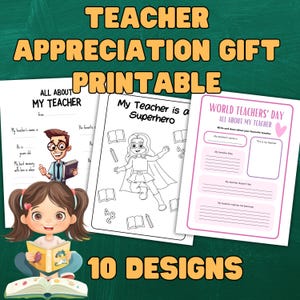 Lehreranerkennungsgeschenk zum Ausdrucken - Alles über meine Lehrerin Füll- und Ausmalseite - 8,5 x 11 PDF - Lehrer-Dankeskarte von Kindern
