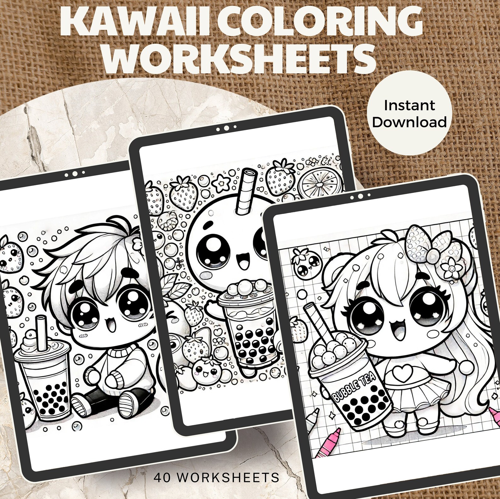 Kawaii Bubble Tea Coloring Worksheets for Kids, Coloring Pages ...