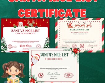 Santa Nice List Certificate Printable, Letter from Santa for Kids, Christmas Award Certificate A4 PDF PNG, Father Christmas Nice List