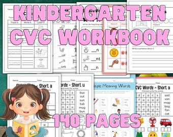 Kindergarten CVC Workbook Printable – 140 Phonics Activities PDF for Kids, Reading & Writing Practice, Homeschool Literacy Worksheets