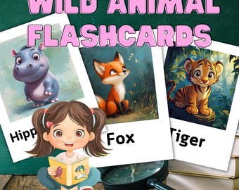 Flashcards met wilde dieren voor peuters | Afdrukbare woordenschatkaarten voor kleuters | Thuisonderwijs, pdf-bestand | ESL-hulpmiddel voor vroegschoolse educatie