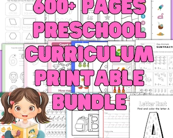Kindergarten Homeschool Curriculum, 600+ Printable Worksheets, Pre-K