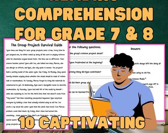 Schede di comprensione della lettura per la scuola media/classe 7a-8a, racconti brevi con domande/esercizi ELA in formato PDF stampabile