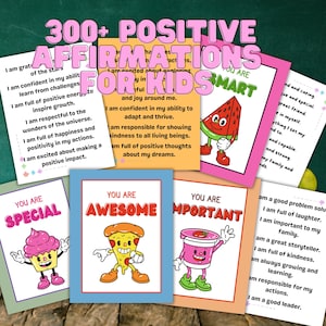Más de 300 afirmaciones positivas para niños / Cuaderno de ejercicios imprimible de 61 páginas sobre confianza y amor propio / Actividad de aprendizaje divertida / Descarga instantánea en PDF