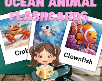 幼児向け海洋動物フラッシュカード | モンテッソーリホームスクールPDF | 海の生き物語彙カード（印刷可能） | 海洋動物切り取り学習パック